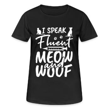 Je parle couramment miaulement et trame - T-shirt respirant Femme - noir - Devant - AI Model Female 172 light (172cm)