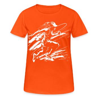 Läuferin Streetart - Frauen T-Shirt atmungsaktiv - Neonorange - Vorne - AI Model Female 172 dark (172cm)