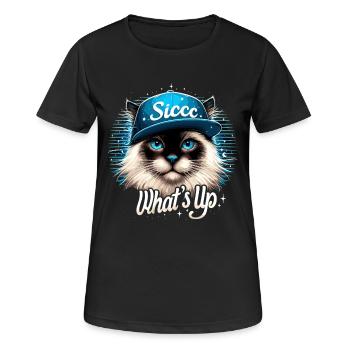 Heilige Birma Katze Birmakatze Was geht ab Geschen - Frauen T-Shirt atmungsaktiv - Schwarz - Vorne - AI Model Female 172 light (172cm)