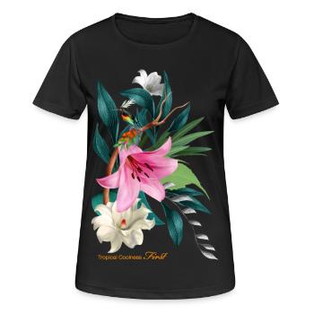 T-Shirt Print - Tropische Frishe an erste Stelle - Frauen T-Shirt atmungsaktiv - Schwarz - Vorne - AI Model Female 172 light (172cm)