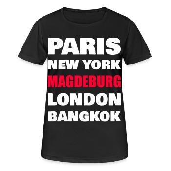 Magdeburg Stadt  - Frauen T-Shirt atmungsaktiv - Schwarz - Vorne - AI Model Female 172 light (172cm)