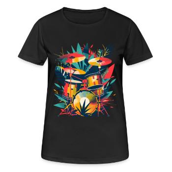 Drum Set Illustration - Frauen T-Shirt atmungsaktiv - Schwarz - Vorne - AI Model Female 172 light (172cm)