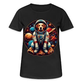 Space Pup Adventure: Astronaut Dog in der Galaxis - Frauen T-Shirt atmungsaktiv - Schwarz - Vorne - AI Model Female 172 light (172cm)
