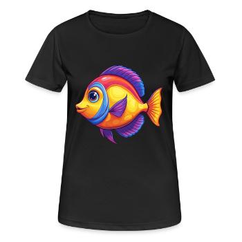 Gelber Tang Buntes Kawaii Cartoon Meerestier - Frauen T-Shirt atmungsaktiv - Schwarz - Vorne - AI Model Female 172 light (172cm)