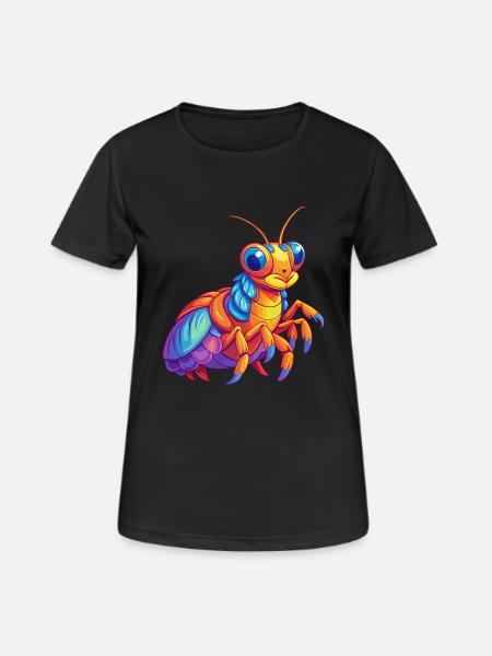 Pfau Mantis Garnelen Bunte Kawaii Karikatur - Frauen T-Shirt atmungsaktiv - Schwarz