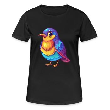 Grive coloré Kawaii dessin animé Personnage oiseau - T-shirt respirant Femme - noir - Devant - AI Model Female 172 light (172cm)