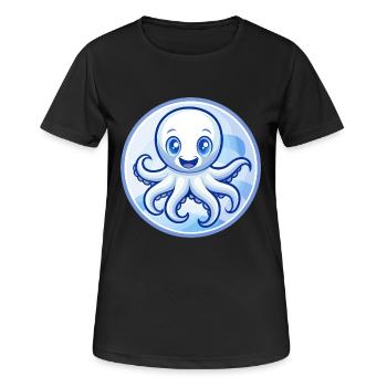 Octopus Blue Kawaii Cartoon Character Clipart Pet - Women's Breathable T-Shirt - black - Front - AI Model Female 172 light (172cm)
