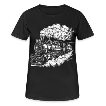 Dampflokomotive Grafik - Frauen T-Shirt atmungsaktiv - Schwarz - Vorne - AI Model Female 172 light (172cm)