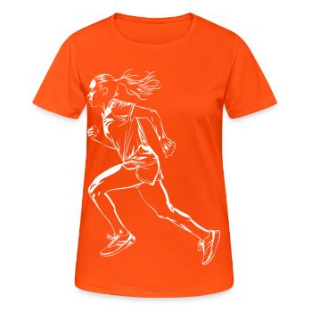 Läuferin Skizze - Frauen T-Shirt atmungsaktiv - Neonorange - Vorne - AI Model Female 172 dark (172cm)