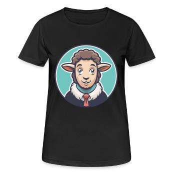 Sheep Kawaii Cartoon Character Animal Pet Face - Women's Breathable T-Shirt - black - Front - AI Model Female 172 light (172cm)