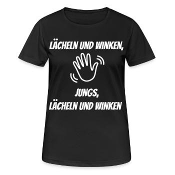 Lächeln und Winken – Jungs - Frauen T-Shirt atmungsaktiv - Schwarz - Vorne - AI Model Female 172 light (172cm)