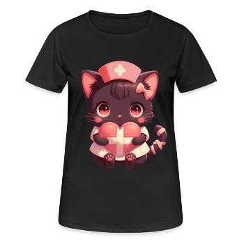 Infirmière Chat Kawaii Infirmière Médecin - T-shirt respirant Femme - noir - Devant - AI Model Female 172 light (172cm)