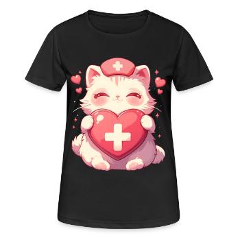 Chat Infirmière Kawaii Infirmière Médecin - T-shirt respirant Femme - noir - Devant - AI Model Female 172 light (172cm)