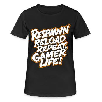 RÉAPPARAÎTRE, RECHARGER, RÉPÉTER. LA VIE DE GAMER - T-shirt respirant Femme - noir - Devant - AI Model Female 172 light (172cm)