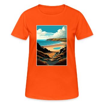 Péninsule de Gower Anob Affiche de voyage Souvenir WPA - T-shirt respirant Femme - orange néon - Devant - AI Model Female 172 dark (172cm)
