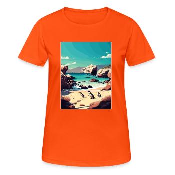 Boulder Beach South Africa Travel Poster Souvenir - Women's Breathable T-Shirt - neon orange - Front - AI Model Female 172 dark (172cm)