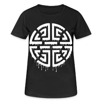 Graffiti eines roten Labyrinths - Frauen T-Shirt atmungsaktiv - Schwarz - Vorne - AI Model Female 172 light (172cm)