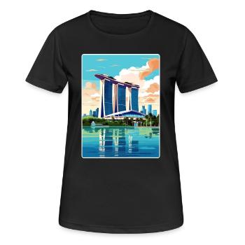 Marina Bay Sands Singapore Travel Poster Souvenir - Women's Breathable T-Shirt - black - Front - AI Model Female 172 light (172cm)