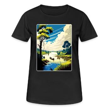 Fleuve Mékong Vietnam Voyage Affiche Souvenir WPA - T-shirt respirant Femme - noir - Devant - AI Model Female 172 light (172cm)