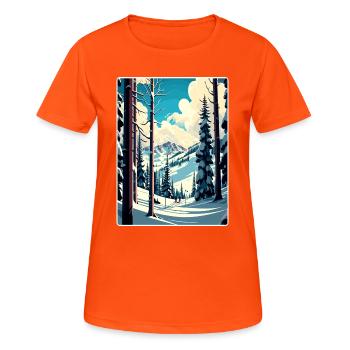 Aspen Ski Ski Voyage Affiche Peinture Souvenir WPA - T-shirt respirant Femme - orange néon - Devant - AI Model Female 172 dark (172cm)