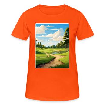 Shadow Creek Golf Course Travel Poster Souvenir - Women's Breathable T-Shirt - neon orange - Front - AI Model Female 172 dark (172cm)