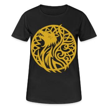 Goldener Wolf und Glücksbringer - Frauen T-Shirt atmungsaktiv - Schwarz - Vorne - AI Model Female 172 light (172cm)