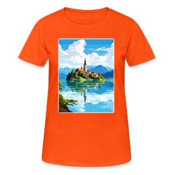 Lac de Bled Slovénie Affiche de voyage Peinture Souvenir WP - T-shirt respirant Femme - orange néon - Devant - AI Model Female 172 dark (172cm)