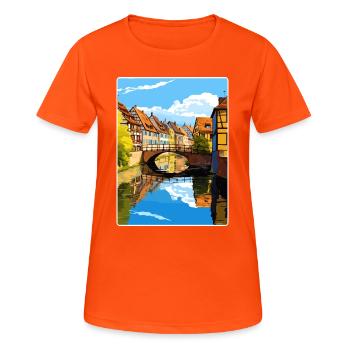 Colmar France Travel Poster Souvenir Painting WPA - Women's Breathable T-Shirt - neon orange - Front - AI Model Female 172 dark (172cm)