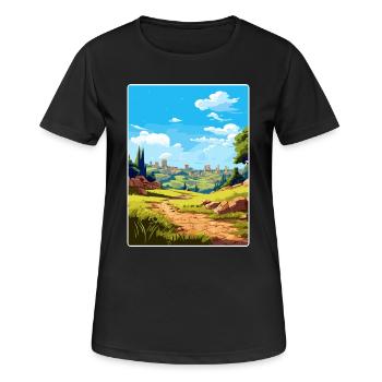 Troie Turquie Voyage Affiche Souvenir Carte Postale Peinture - T-shirt respirant Femme - noir - Devant - AI Model Female 172 light (172cm)