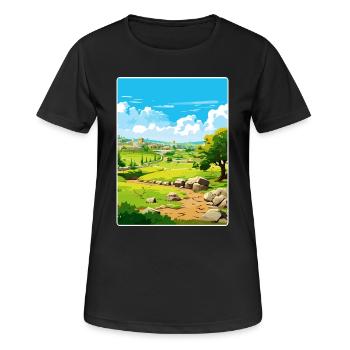 Troie Turquie Voyage Affiche Souvenir Carte Postale Peinture - T-shirt respirant Femme - noir - Devant - AI Model Female 172 light (172cm)