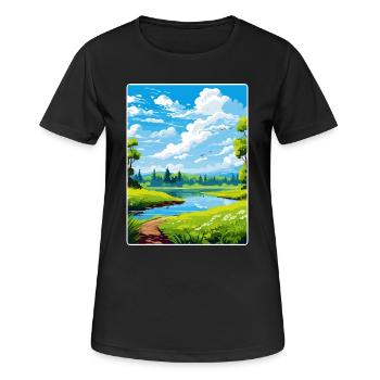Donau Auen Deutschland Reiseposter Souvenir Farbe WP - Frauen T-Shirt atmungsaktiv - Schwarz - Vorne - AI Model Female 172 light (172cm)