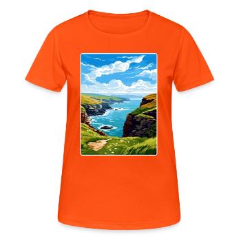 Boscastle Cornwall England Reiseposter Souvenir - Frauen T-Shirt atmungsaktiv - Neonorange - Vorne - AI Model Female 172 dark (172cm)