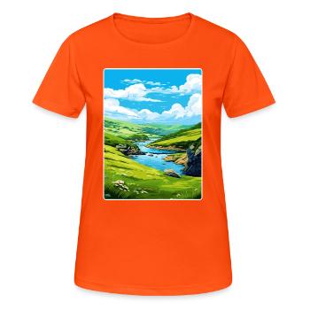 Boscastle Cornwall England Reiseposter Souvenir - Frauen T-Shirt atmungsaktiv - Neonorange - Vorne - AI Model Female 172 dark (172cm)