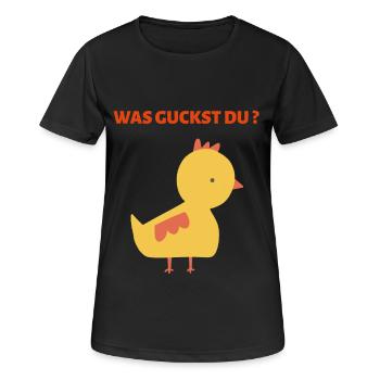 WAS GUCKST DU? - Frauen T-Shirt atmungsaktiv - Schwarz - Vorne - AI Model Female 172 light (172cm)