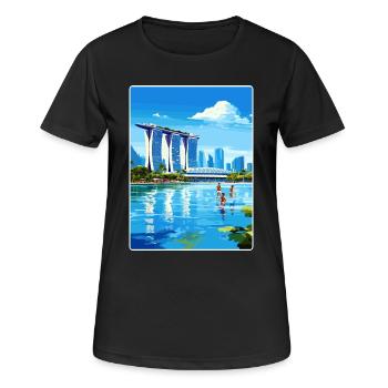 Marina Bay Sands Singapore Travel Poster Souvenir - Women's Breathable T-Shirt - black - Front - AI Model Female 172 light (172cm)