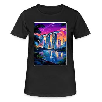 Marina Bay Sands Singapore Travel Poster Souvenir - Women's Breathable T-Shirt - black - Front - AI Model Female 172 light (172cm)