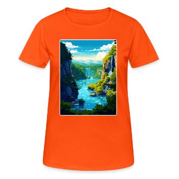 Plitvicer See Nationalpark Kroatien Reiseposter - Frauen T-Shirt atmungsaktiv - Neonorange - Vorne - AI Model Female 172 dark (172cm)