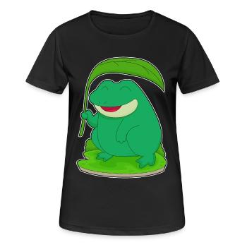 Frosch mit Blatt als Sonnenschirm - Frauen T-Shirt atmungsaktiv - Schwarz - Vorne - AI Model Female 172 light (172cm)