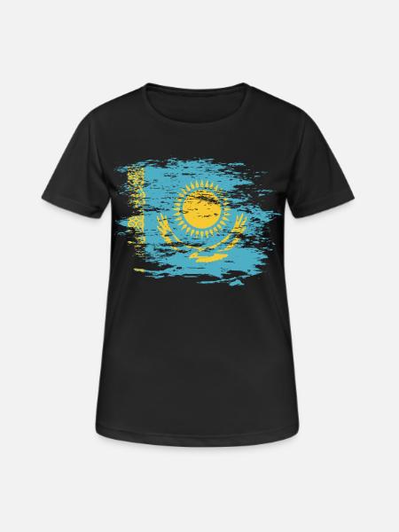 Kasachstan Flagge used - Frauen T-Shirt atmungsaktiv - Schwarz