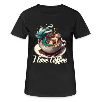 J’aime le café Mug Sirène Sirène Cadeau - T-shirt respirant Femme - noir - Devant - AI Model Female 172 light (172cm)