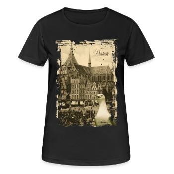 Altes Rostock - Neuer Markt - Frauen T-Shirt atmungsaktiv - Schwarz - Vorne - AI Model Female 172 light (172cm)