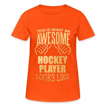 Hockey - Frauen T-Shirt atmungsaktiv - Neonorange - Vorne - AI Model Female 172 dark (172cm)