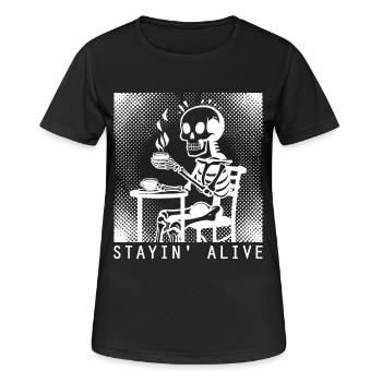 Stayin Alive Barista Kaffee - Frauen T-Shirt atmungsaktiv - Schwarz - Vorne - AI Model Female 172 light (172cm)