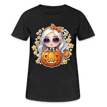 Mädchen zu Halloween mit Kürbis und Sternchen - Frauen T-Shirt atmungsaktiv - Schwarz - Vorne - AI Model Female 172 light (172cm)