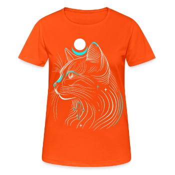 Chat Bastet minimaliste de profil avec lune - T-shirt respirant Femme - orange néon - Devant - AI Model Female 172 dark (172cm)