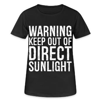 warning keep out of direct sunlight funny - Women's Breathable T-Shirt - black - Front - AI Model Female 172 light (172cm)