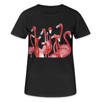 Vivid Flamingo Watercolour Ensemble - Women's Breathable T-Shirt - black - Front - AI Model Female 172 light (172cm)