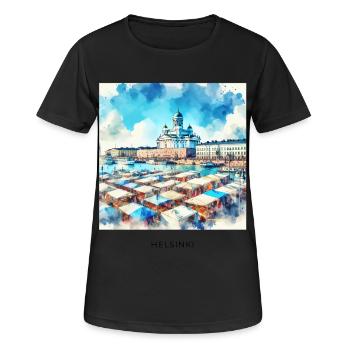 Kauppatori Markt Helsinki Skandinavien Finnland So - Frauen T-Shirt atmungsaktiv - Schwarz - Vorne - AI Model Female 172 light (172cm)