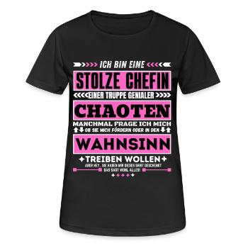 stolze Chefin einer truppe genialer Chaoten - Frauen T-Shirt atmungsaktiv - Schwarz - Vorne - AI Model Female 172 light (172cm)