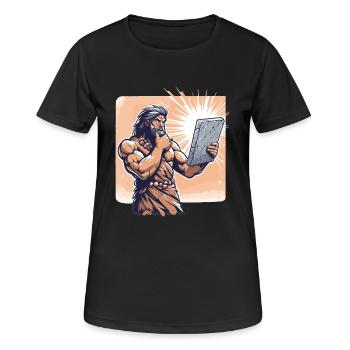 Idée Idée homme des cavernes Pierre Tablette cadeau - T-shirt respirant Femme - noir - Devant - AI Model Female 172 light (172cm)